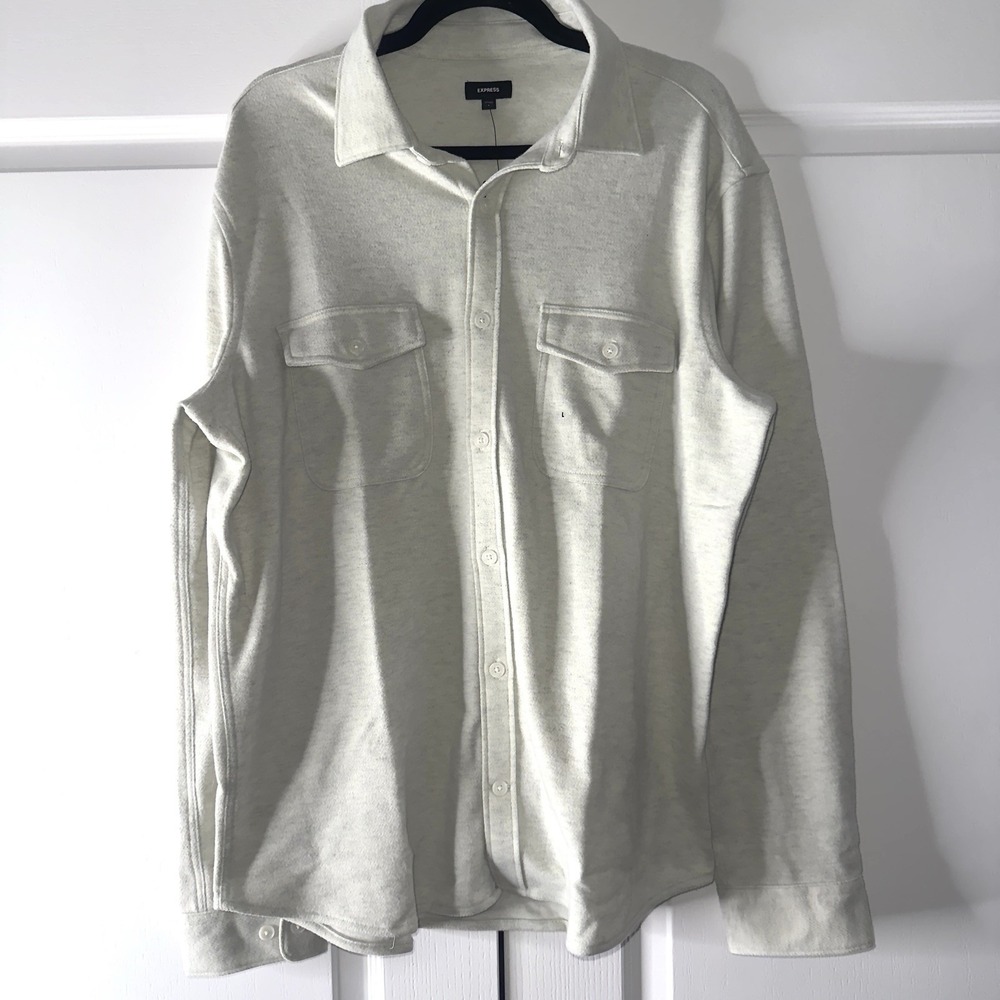 Express Shirt Mens Large Gray Solid Knit Long Sleeve Button Up Casual Pockets